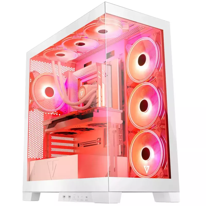 PC Case MODECOM Volcano SPACE APEX ARGB MIDI Tower White — steel, side window, ARGB fans, USB-C