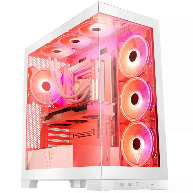 PC Case MODECOM Volcano SPACE APEX ARGB MIDI Tower White — steel, side window, ARGB fans, USB-C