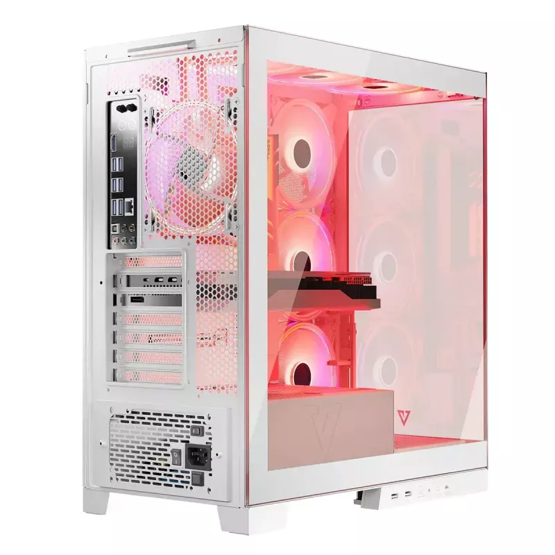 PC Case MODECOM Volcano SPACE APEX ARGB MIDI Tower White — steel, side window, ARGB fans, USB-C