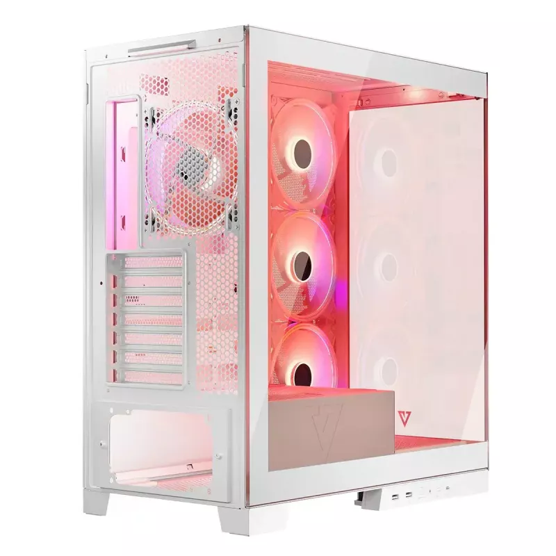 PC Case MODECOM Volcano SPACE APEX ARGB MIDI Tower White — steel, side window, ARGB fans, USB-C