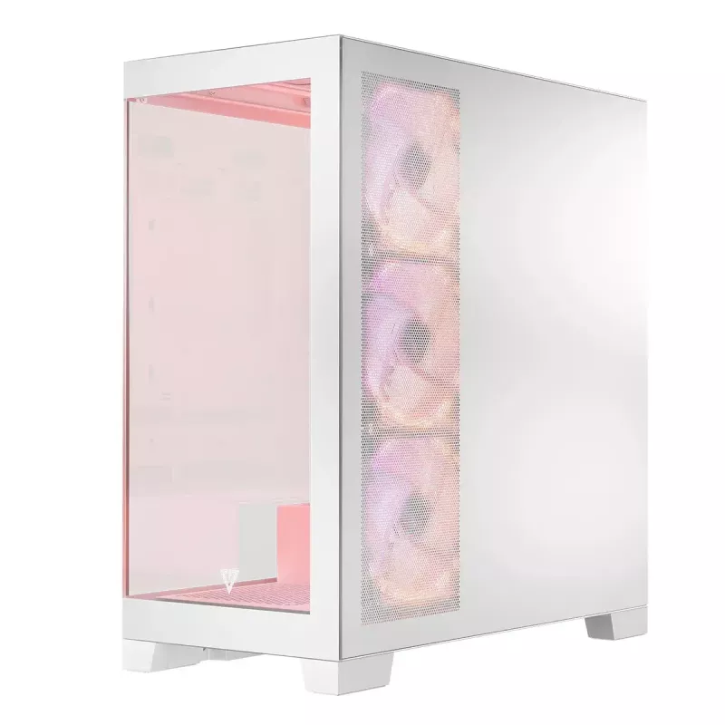 PC Case MODECOM Volcano SPACE APEX ARGB MIDI Tower White — steel, side window, ARGB fans, USB-C