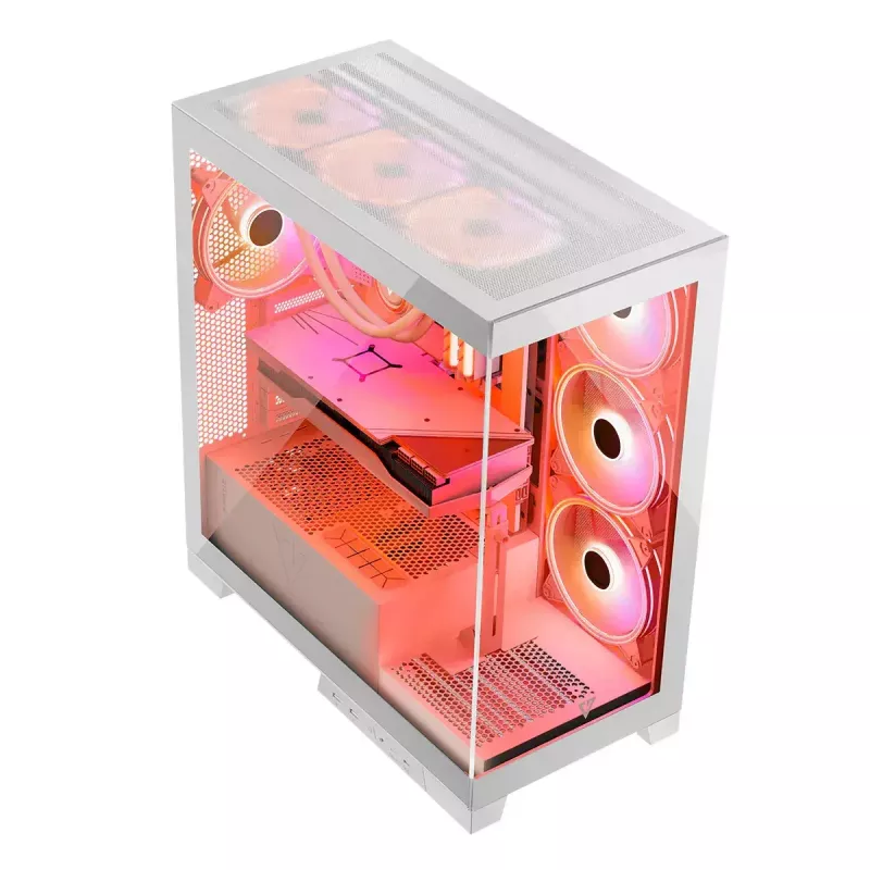 PC Case MODECOM Volcano SPACE APEX ARGB MIDI Tower White — steel, side window, ARGB fans, USB-C