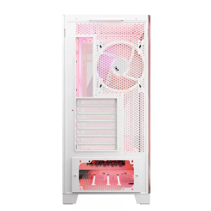 PC Case MODECOM Volcano SPACE APEX ARGB MIDI Tower White — steel, side window, ARGB fans, USB-C