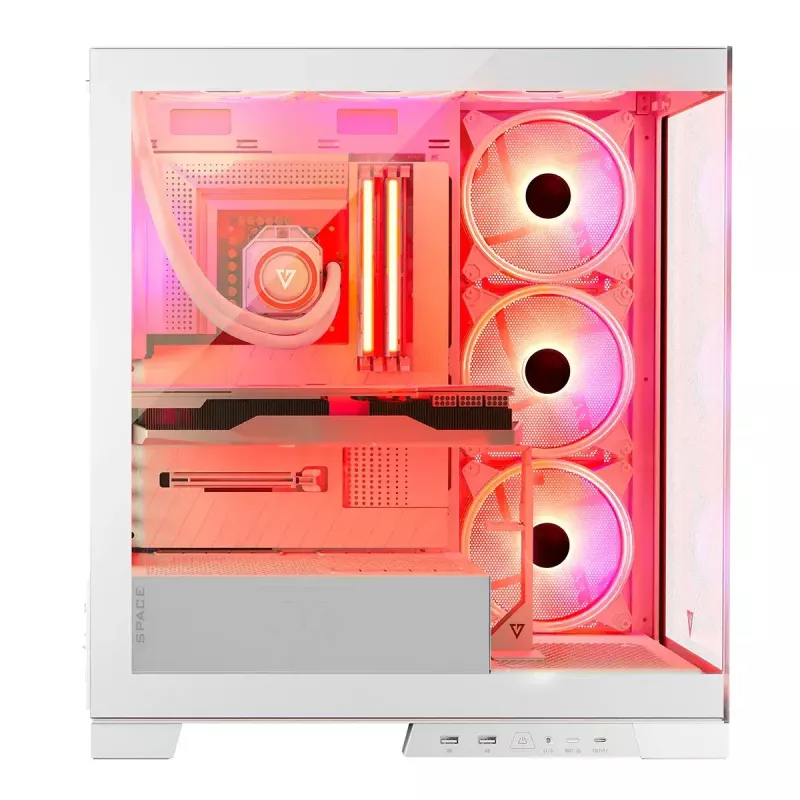 PC Case MODECOM Volcano SPACE APEX ARGB MIDI Tower White — steel, side window, ARGB fans, USB-C