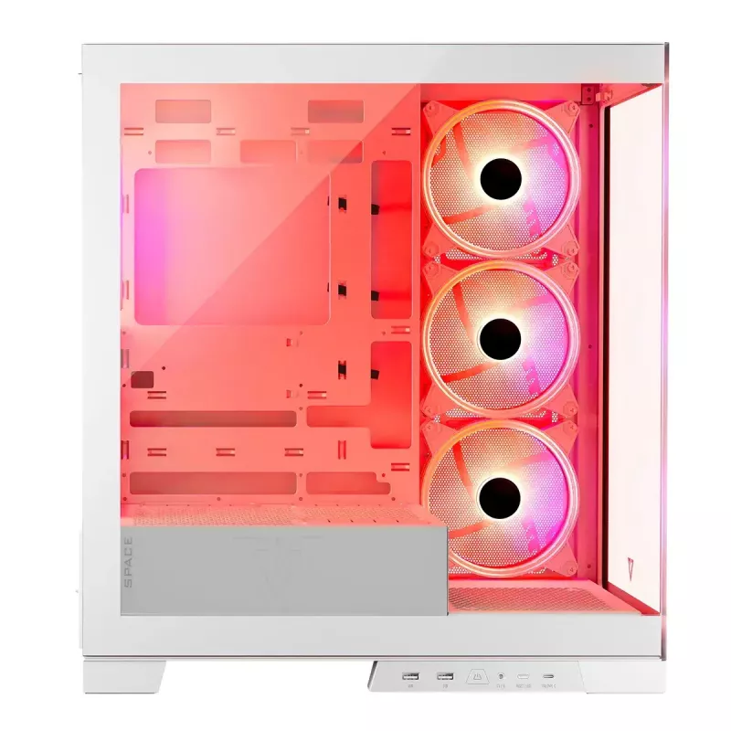 PC Case MODECOM Volcano SPACE APEX ARGB MIDI Tower White — steel, side window, ARGB fans, USB-C