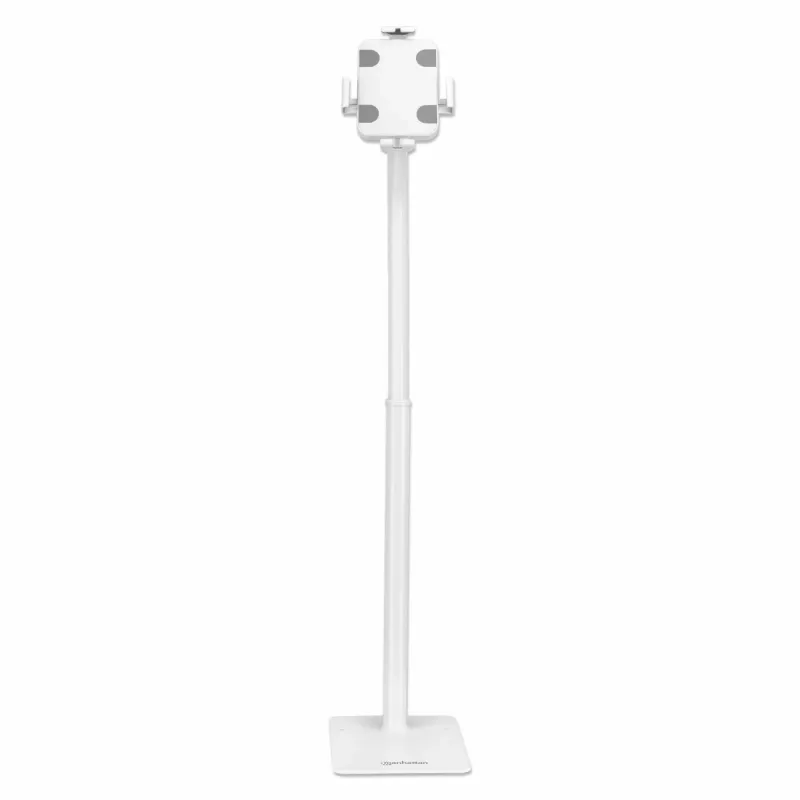 Manhattan Floor Stand (Anti theft) for Tablet and iPad, Universal, 360° Rotation, Tilt +20° to -110°, White, Lockable, Tablets 7.9 inch to 11 inch, Height adjustable 790 to 1190mm,Extendable clamps: height 200 to 246mm/width 129 to 181mm,Can be bolted to floor (parts incl)