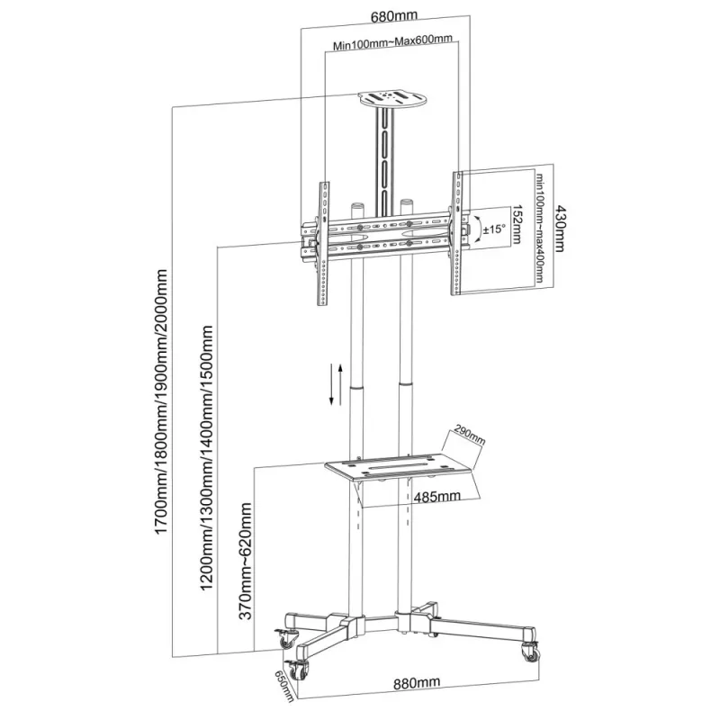 Techly ICA-TR216T TV mount/stand 177.8 cm (70 inch) Black