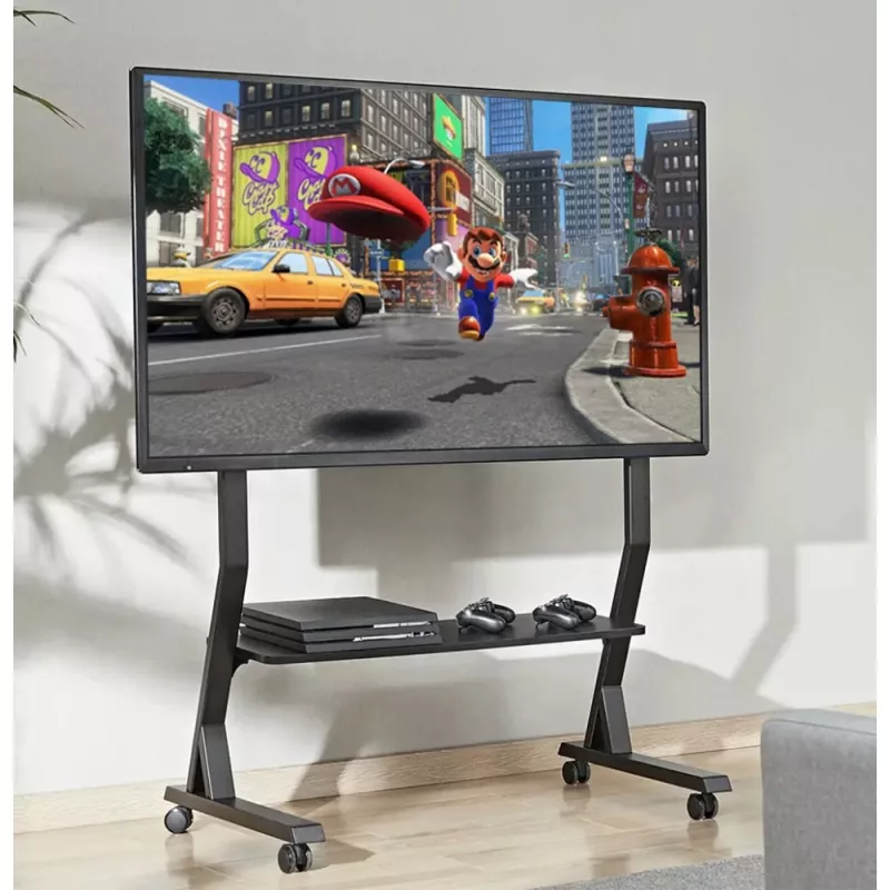 Floor stand TECHLY 366983 for 45–90 inch TVs, black, steel, height 1026–1126 mm, max VESA 800x400, load 60 kg