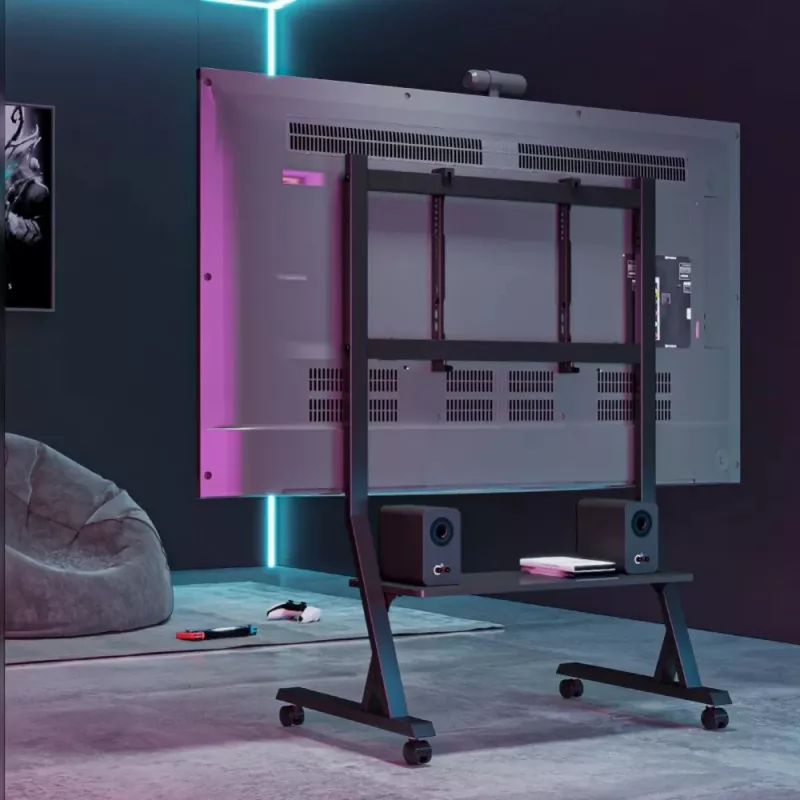 Floor stand TECHLY 366983 for 45–90 inch TVs, black, steel, height 1026–1126 mm, max VESA 800x400, load 60 kg