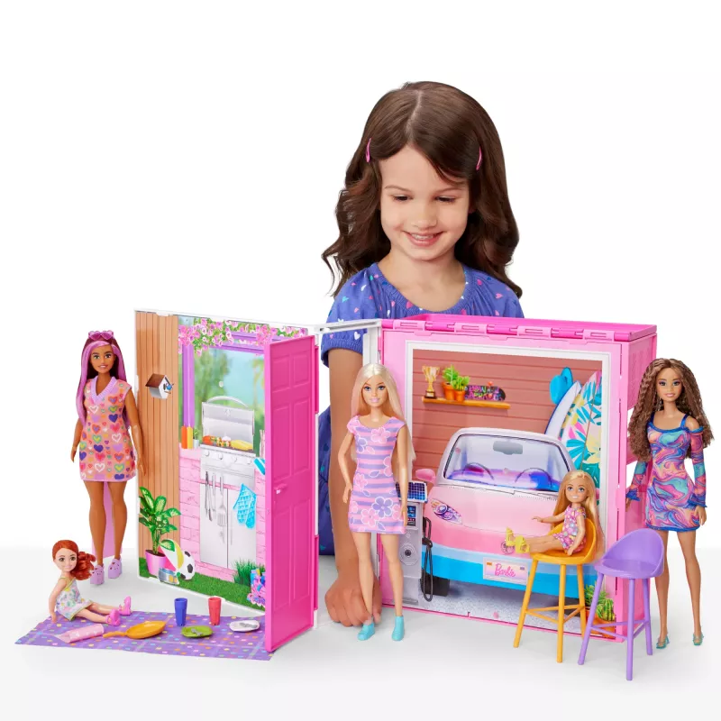 Barbie Getaway Doll House with Doll, 4 Play Areas and 11 Decor Accessories