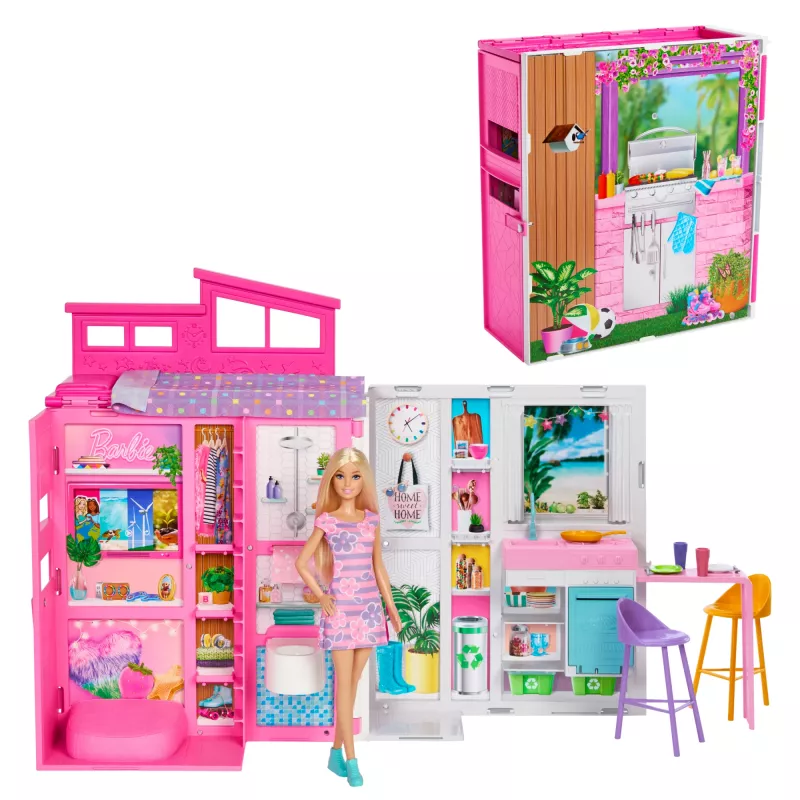 Barbie Getaway Doll House with Doll, 4 Play Areas and 11 Decor Accessories