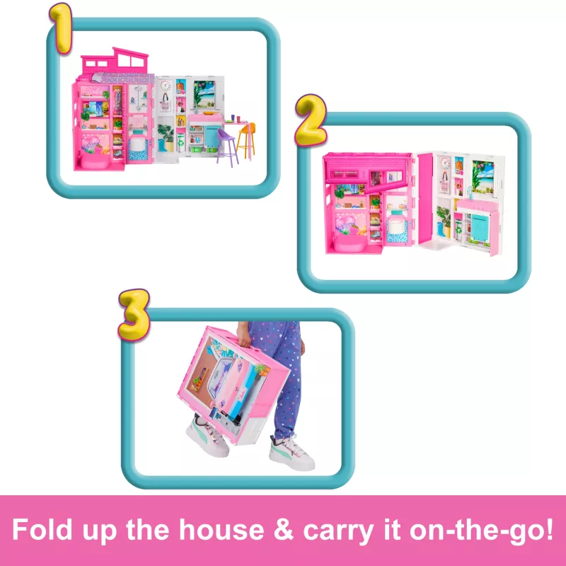 Barbie Getaway Doll House with Doll, 4 Play Areas and 11 Decor Accessories