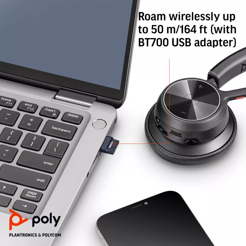 HP Poly Voyager 4320 USB-C Headset +BT700 dongle, Wireless, Office/Call center, Headset, Black