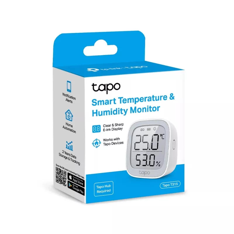 TP-Link Tapo Smart Temperature & Humidity Monitor, Indoor, Temperature & humidity sensor, Freestanding, Wireless, -20 - 60 °C, 0 - 99%