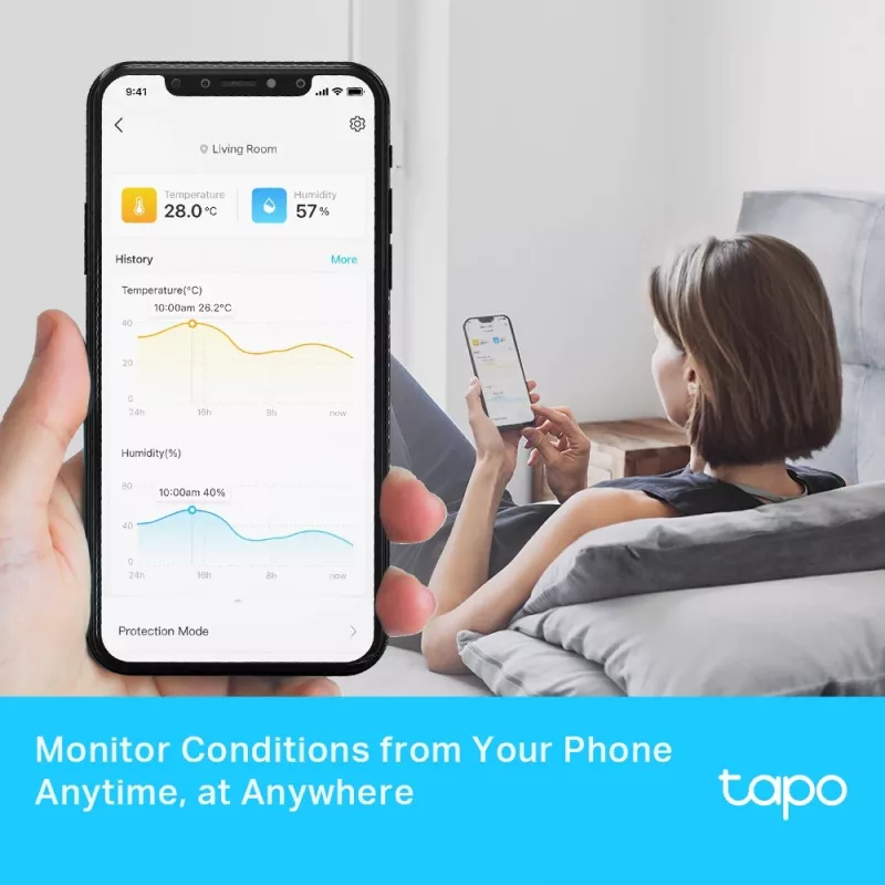 TP-Link Tapo Smart Temperature & Humidity Monitor, Indoor, Temperature & humidity sensor, Freestanding, Wireless, -20 - 60 °C, 0 - 99%
