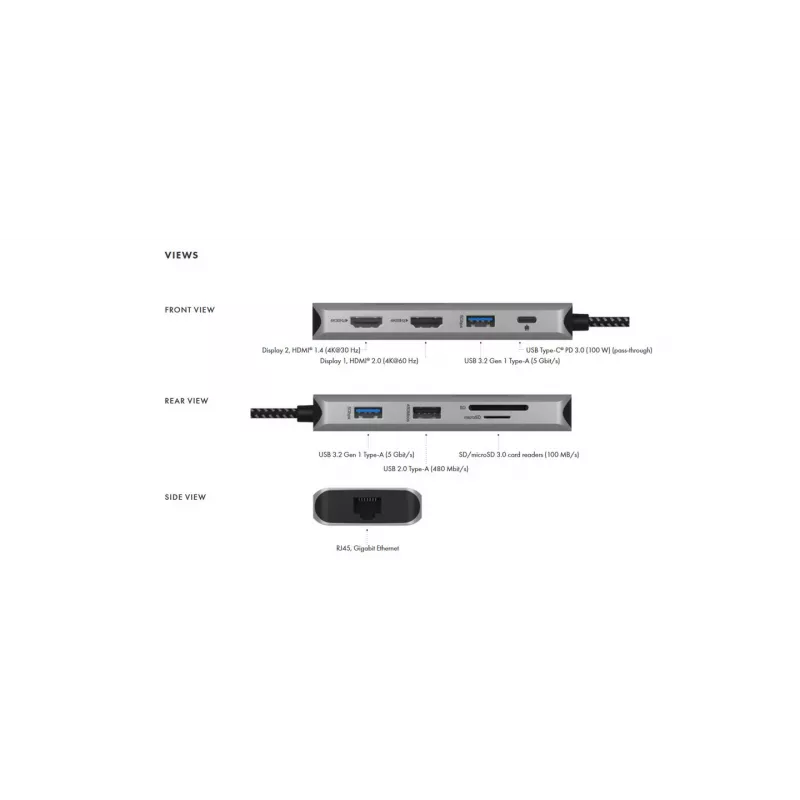 ICY BOX IB-DK4012-CPD Wired USB 3.2 Gen 1 (3.1 Gen 1) Type-C Anthracite, Black