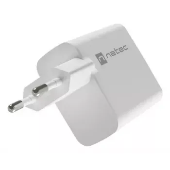 NATEC AC wired mobile device charger NUC-2142, USB-C PD 3.0 + USB-A, 5–20V up to 3A, 45 W, white