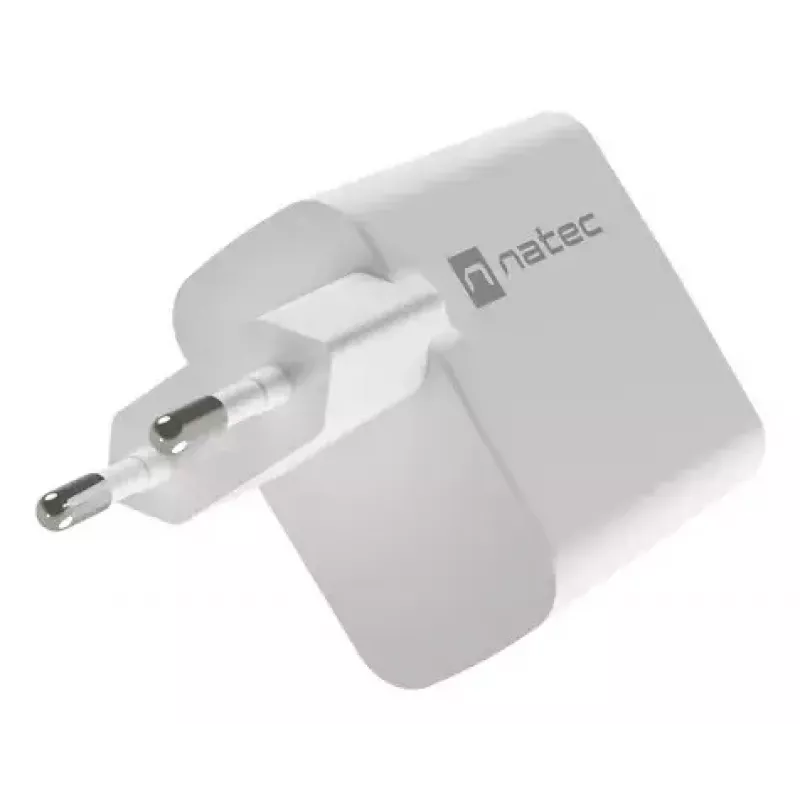 NATEC AC wired mobile device charger NUC-2142, USB-C PD 3.0 + USB-A, 5–20V up to 3A, 45 W, white