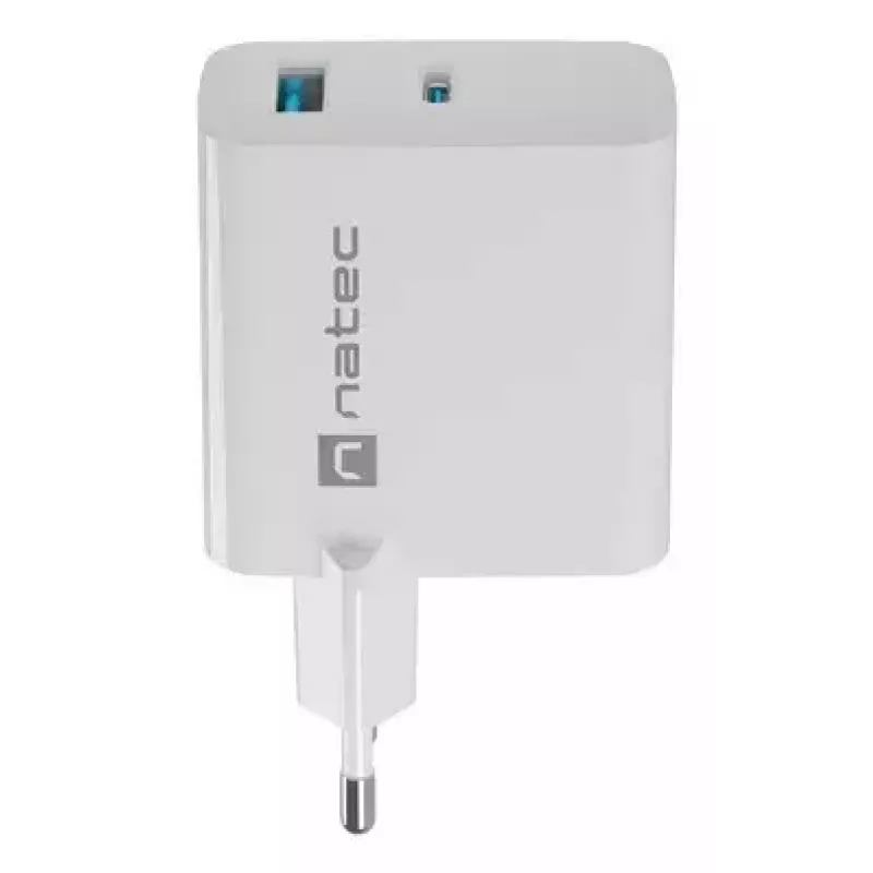 NATEC AC wired mobile device charger NUC-2142, USB-C PD 3.0 + USB-A, 5–20V up to 3A, 45 W, white
