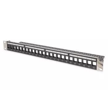 DIGITUS Modular Patch Panel, shielded 24-port, Blank, 1U, Rack Mount, color black transparent label fields