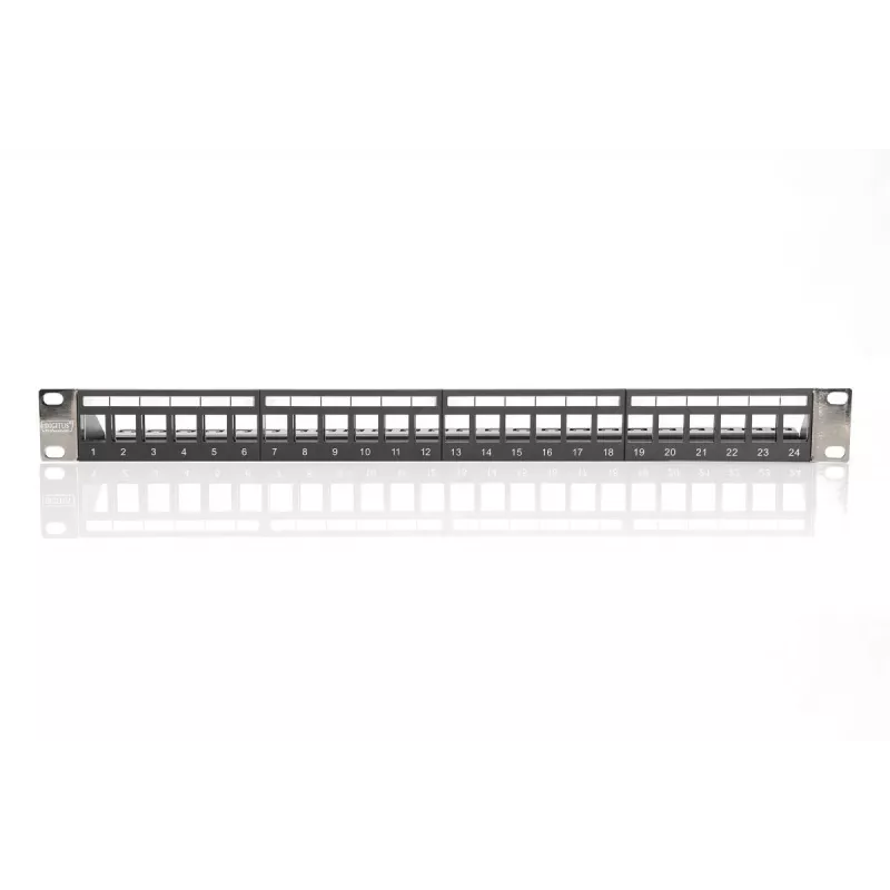 DIGITUS Modular Patch Panel, shielded 24-port, Blank, 1U, Rack Mount, color black transparent label fields