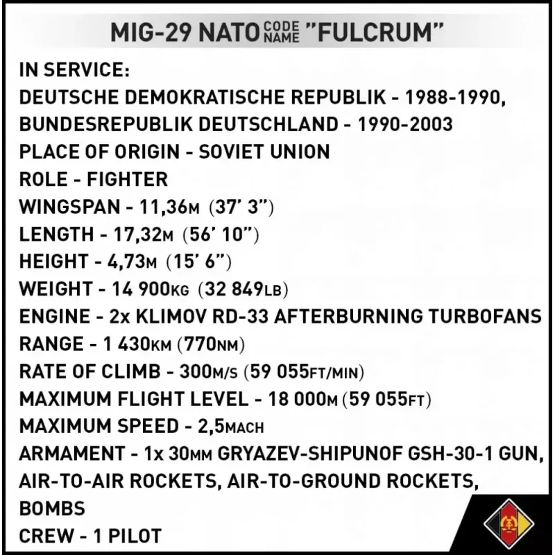 Construction toy Cobi MiG-29 East Germany 5851 — 300 pieces set