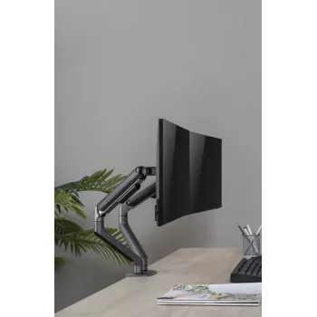 GEMBIRD Adjustable Desk Mounted Double Monitor Arm, Space Grey