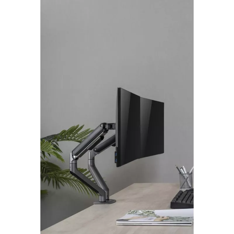 GEMBIRD Adjustable Desk Mounted Double Monitor Arm, Space Grey