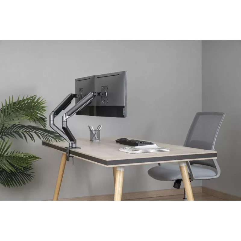 GEMBIRD Adjustable Desk Mounted Double Monitor Arm, Space Grey