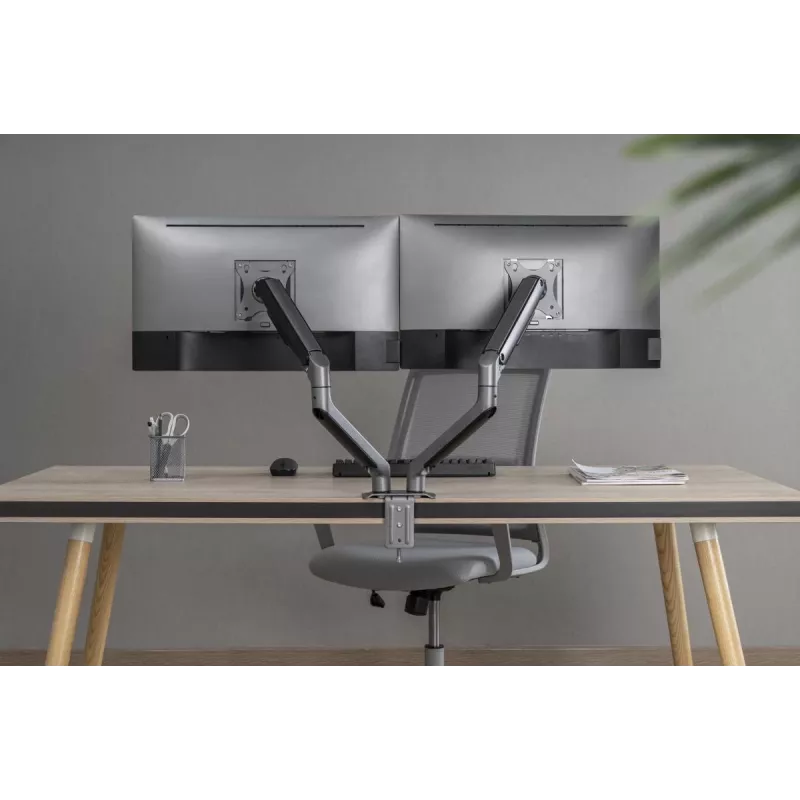 GEMBIRD Adjustable Desk Mounted Double Monitor Arm, Space Grey