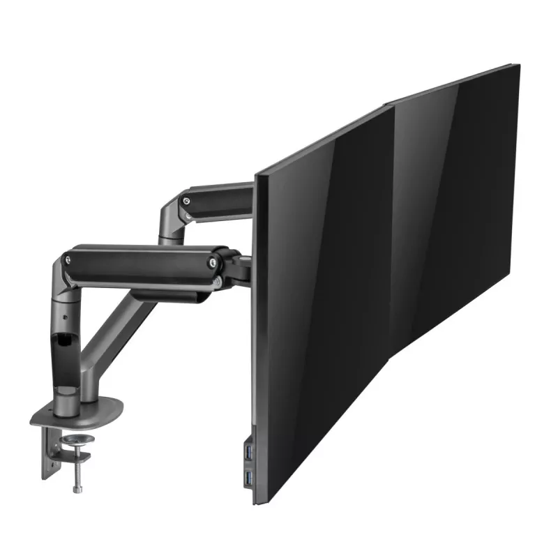 GEMBIRD Adjustable Desk Mounted Double Monitor Arm, Space Grey