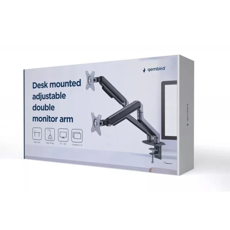 GEMBIRD Adjustable Desk Mounted Double Monitor Arm, Space Grey