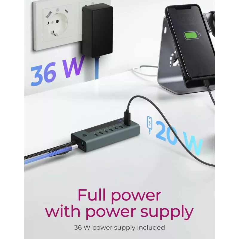 ICY BOX IB-HUB1457-C31 USB 3.2 Gen 1 (3.1 Gen 1) Type-C 10000 Mbit/s Blue, Grey