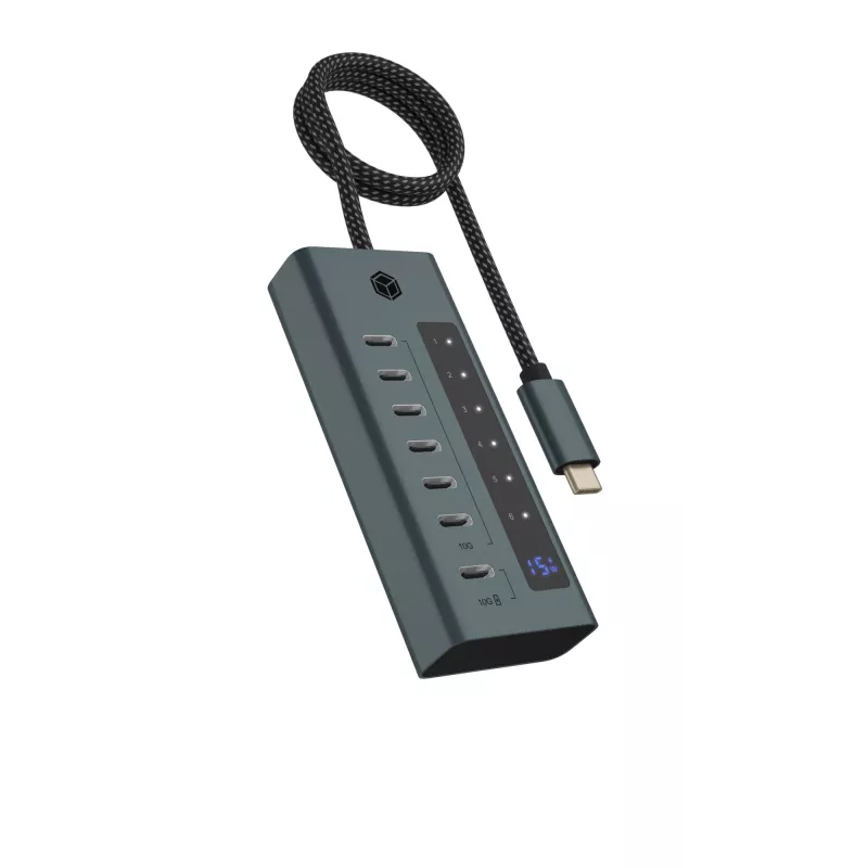 ICY BOX IB-HUB1457-C31 USB 3.2 Gen 1 (3.1 Gen 1) Type-C 10000 Mbit/s Blue, Grey