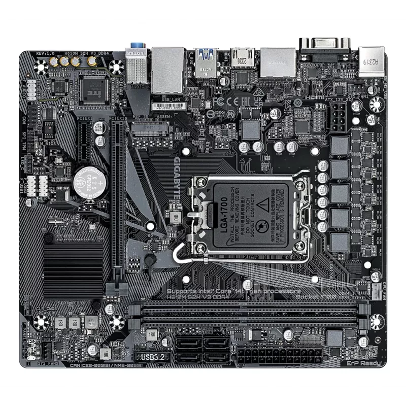 GIGABYTE H610M S2H V3 DDR4 Motherboard - Supports Intel Core 14th CPUs, 4+1+1 Hybrid Digital VRM, up to 3200MHz DDR4, 1xPCIe 3.0 M.2, GbE LAN , USB 3.2 Gen 1