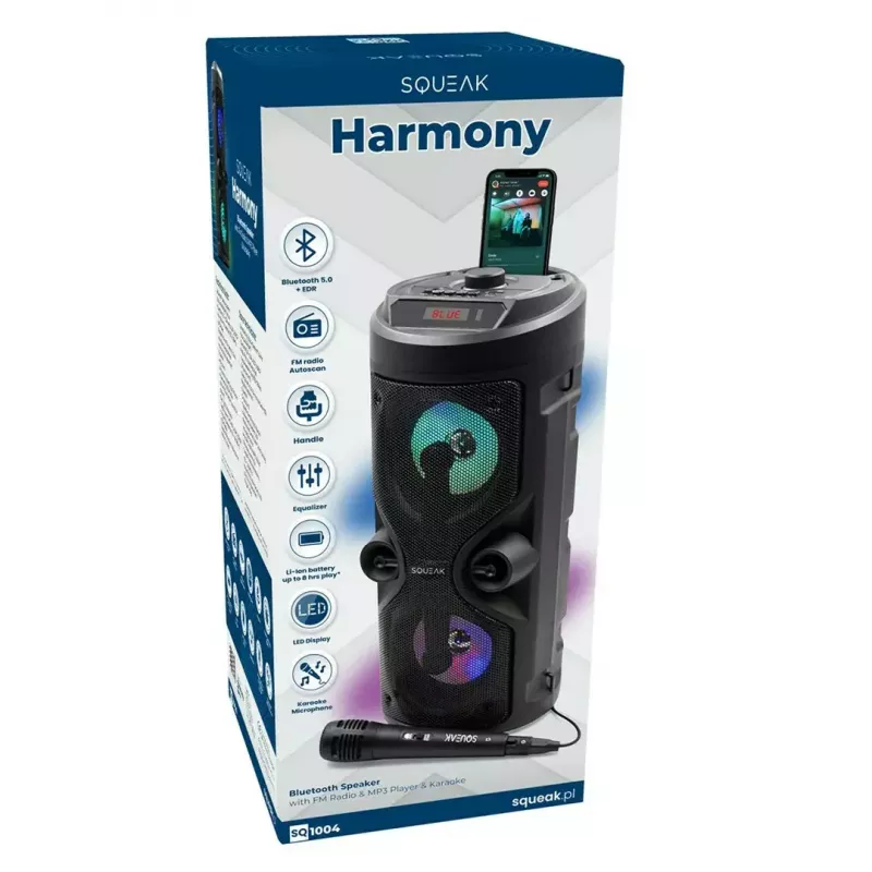 Portable stereo speaker SQUEAK SQ1004 Harmony BT 5.0, 40W RMS, Bluetooth 5.0, FM, LED, 8h battery, Black