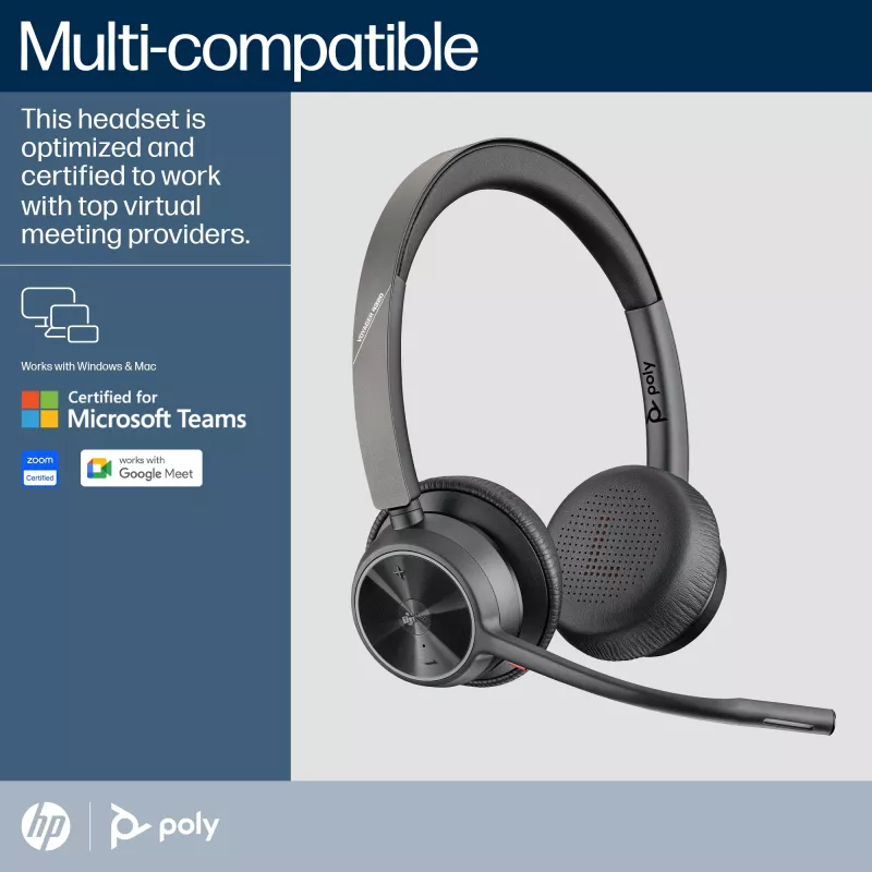 HP Poly Voyager 4320-M Microsoft Teams Certified Headset +BT700 dongle +Charging Stand