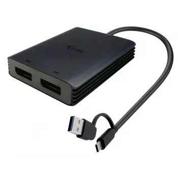 i-tec USB-A/USB-C Dual 4K/60 Hz DisplayPort Video Adapter, 0.27 m, USB Type-A/USB Type-C, 2 x DisplayPort, Male, Female, 3840 x 2160 pixels