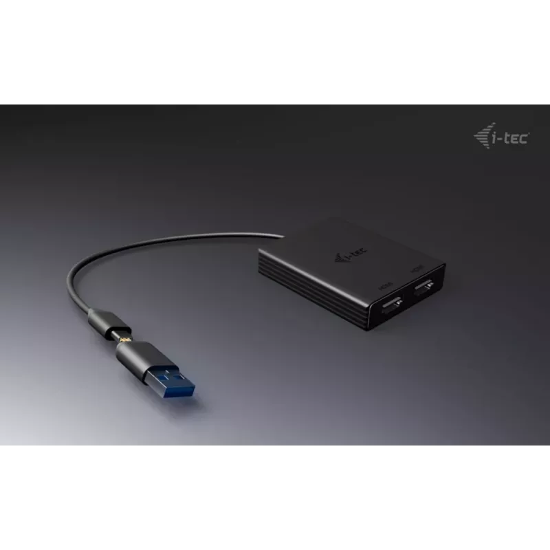 i-tec USB-A/USB-C Dual 4K/60 Hz DisplayPort Video Adapter, 0.27 m, USB Type-A/USB Type-C, 2 x DisplayPort, Male, Female, 3840 x 2160 pixels