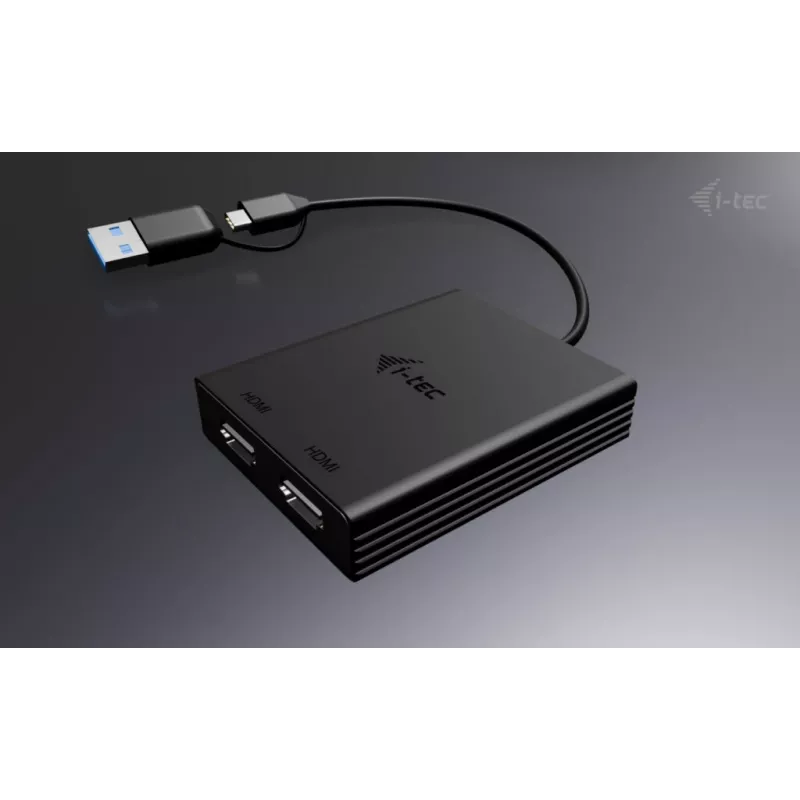 i-tec USB-A/USB-C Dual 4K/60 Hz DisplayPort Video Adapter, 0.27 m, USB Type-A/USB Type-C, 2 x DisplayPort, Male, Female, 3840 x 2160 pixels