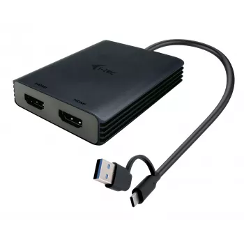 i-tec USB-A/USB-C Dual 4K/60 Hz HDMI Video Adapter, 0.27 m, USB Type-A/USB Type-C, 2 x HDMI, Male, Female, 3840 x 2160 pixels