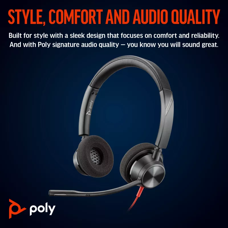 HP Poly Blackwire 3320 Stereo USB-C Headset +USB-C/A Adapter