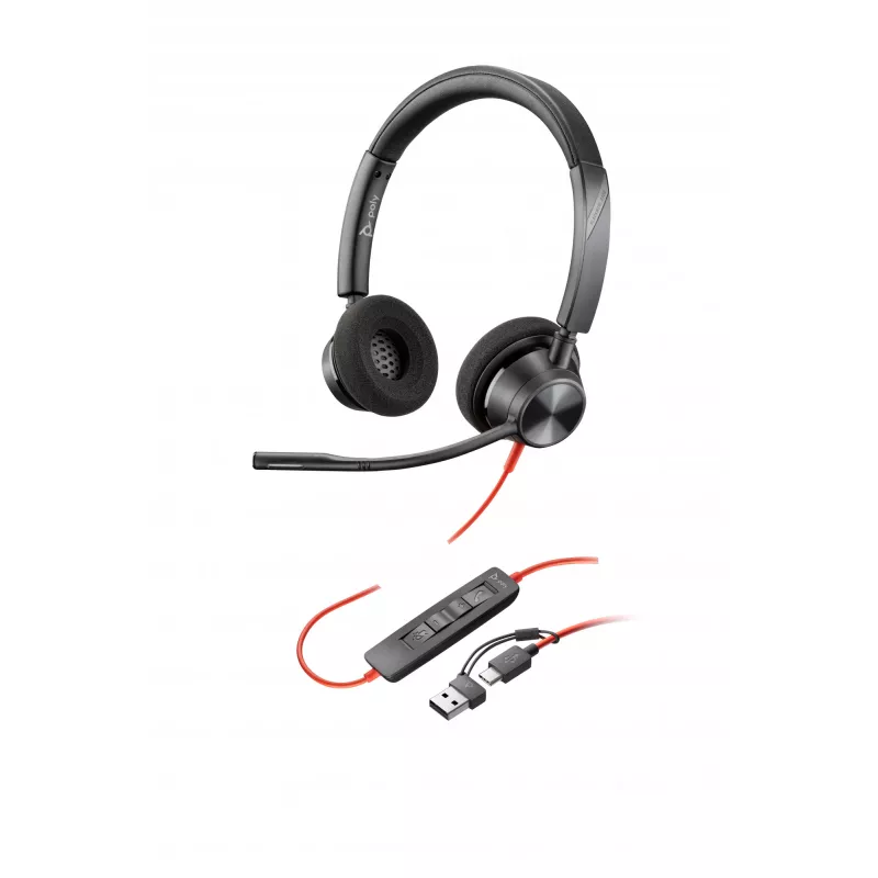 HP Poly Blackwire 3320 Stereo USB-C Headset +USB-C/A Adapter