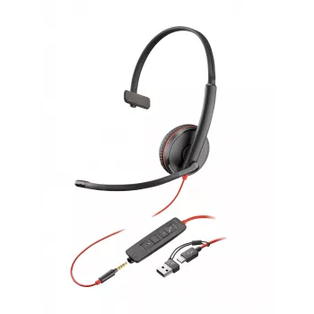 HP Poly Blackwire 3215 Monaural USB-C Headset +3.5mm Plug +USB-C/A Adapter