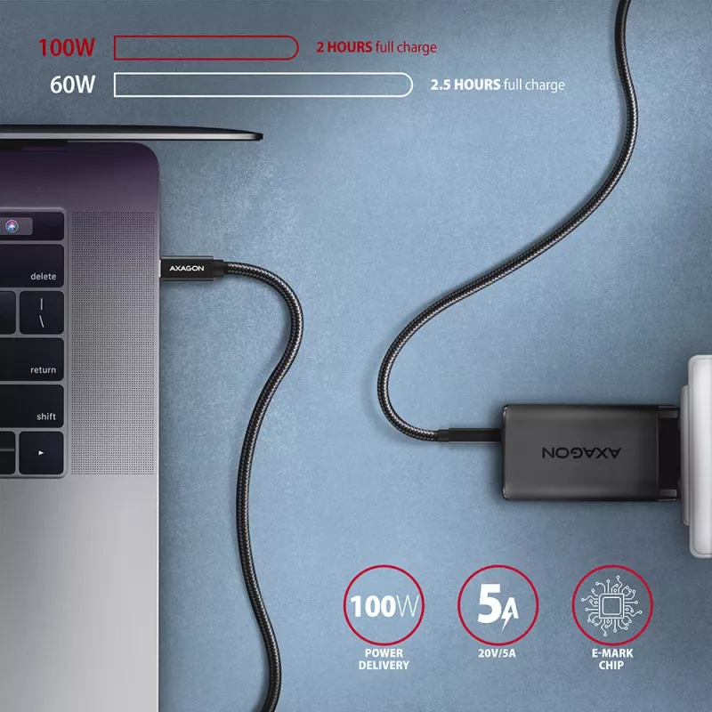 Axagon BUCM32-CM15AB SPEED+ USB-C <> USB 20Gbps/100W cable 1.5 m