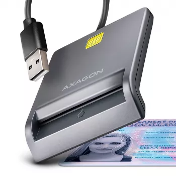Axagon CRE-SM3T USB-A Smart / ID card Flat Reader, USB 2.0, 1.3 m, Black, 56 g