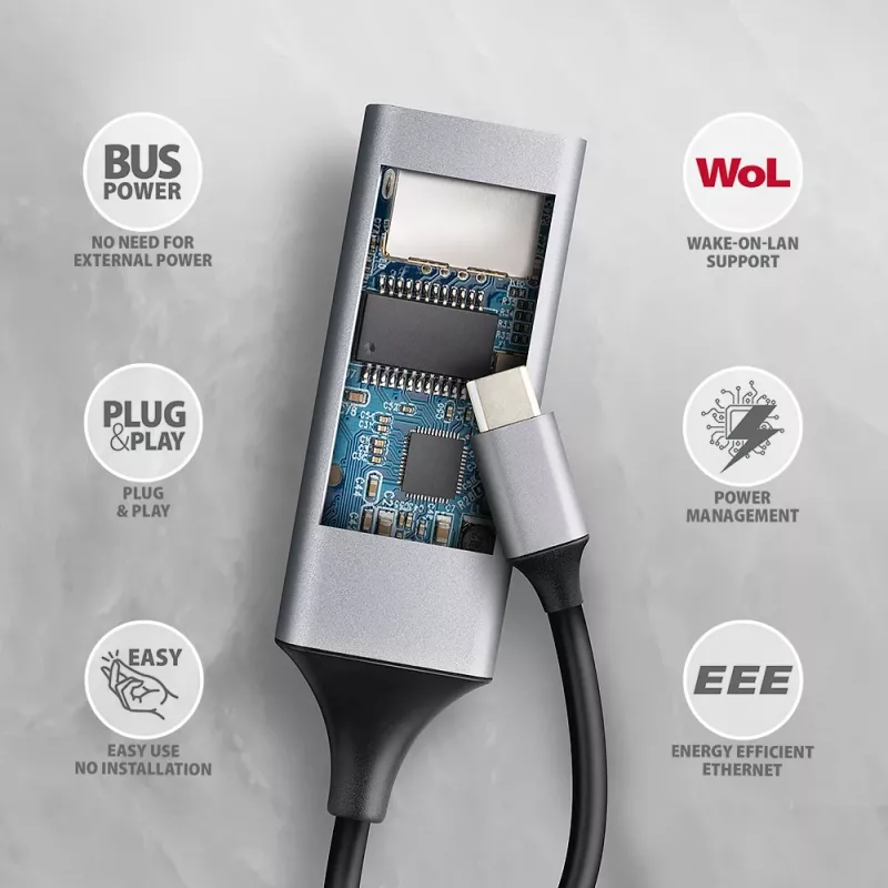 Axagon ADE-TXPD USB-C Gigabit Ethernet Adapter with PD 100W