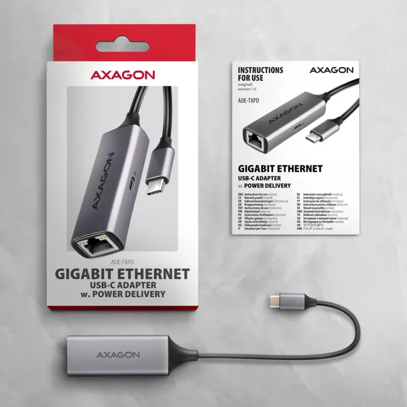 Axagon ADE-TXPD USB-C Gigabit Ethernet Adapter with PD 100W