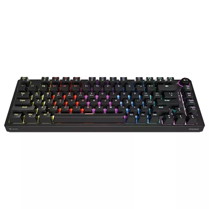 Gaming Keyboard Savio SAVGK-PHENIX YELLOW USB RF Wireless Bluetooth Mechanical 82 Keys RGB