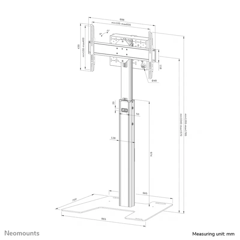 Neomounts FL45S-825BL1 TV floor stand 37-75 inch - TÜV, 70 kg, 94 cm (37 inch), 190.5 cm (75 inch), 100 x 100 mm, 600 x 400 mm, 1040 - 1570 mm